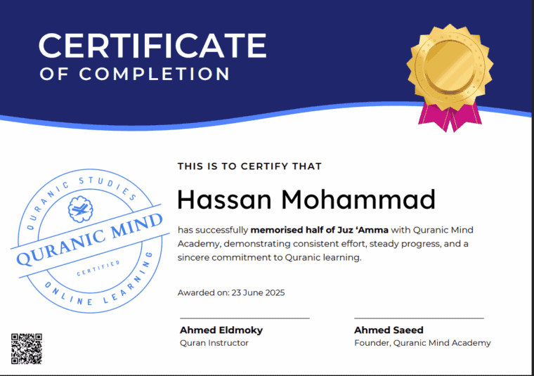 Certificate for Hassan Mohammad