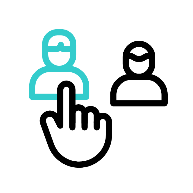 Icon of teacher selection with two people and a pointer hand
