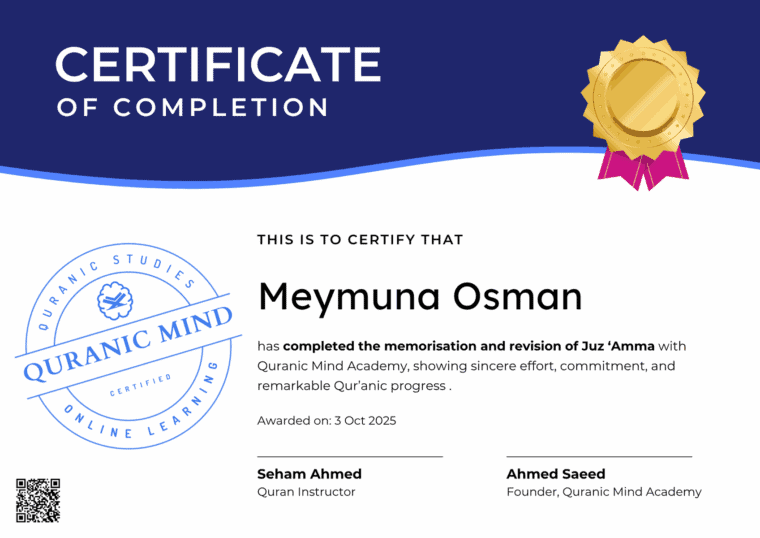 Certificate for Meymuna Osman