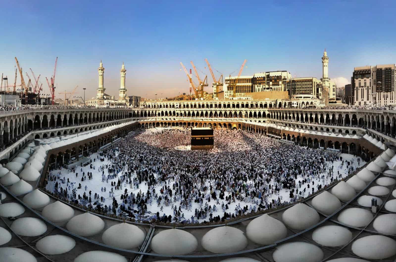 Thousands of pilgrims performing Tawaf around the Kaaba in the Grand Mosque of Makkah