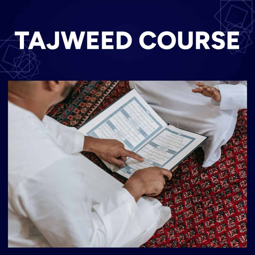 Tajweed course: a teacher's finger guiding a student along a line of the Quran